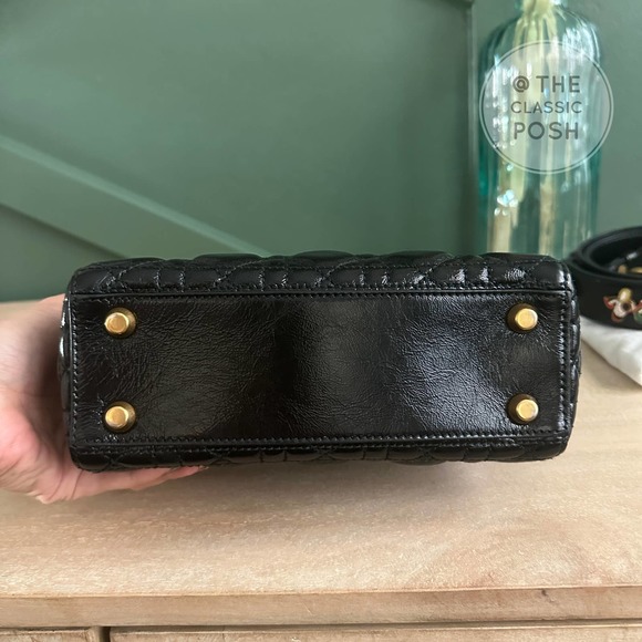 Lady Dior Cannage Small Crinkled Calfskin Black Gold Shoulder Crossbody Bag - Picture 4 of 15